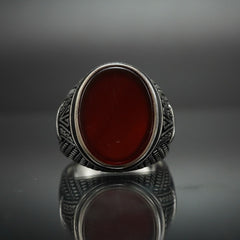 OVAL AGATE GEMSTONE 925 STERLING SILVER RING FOR MEN