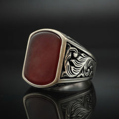MEN HANDMADE 925 STERLING SILVER RING FOR MEN IN AGATE