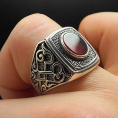 RED AGATE GEMSTONE 925 STERLING SILVER TURKISH HANDMADE RING