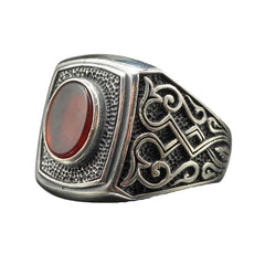 RED AGATE GEMSTONE 925 STERLING SILVER TURKISH HANDMADE RING
