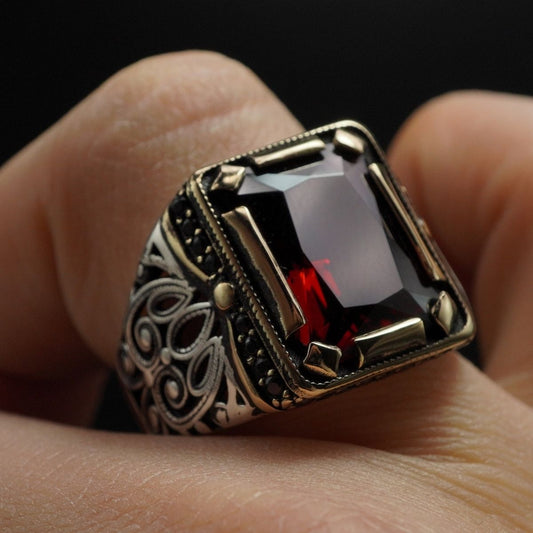 RUBY GEMSTONE 925 STERLING SILVER HANDMADE RING FOR MEN