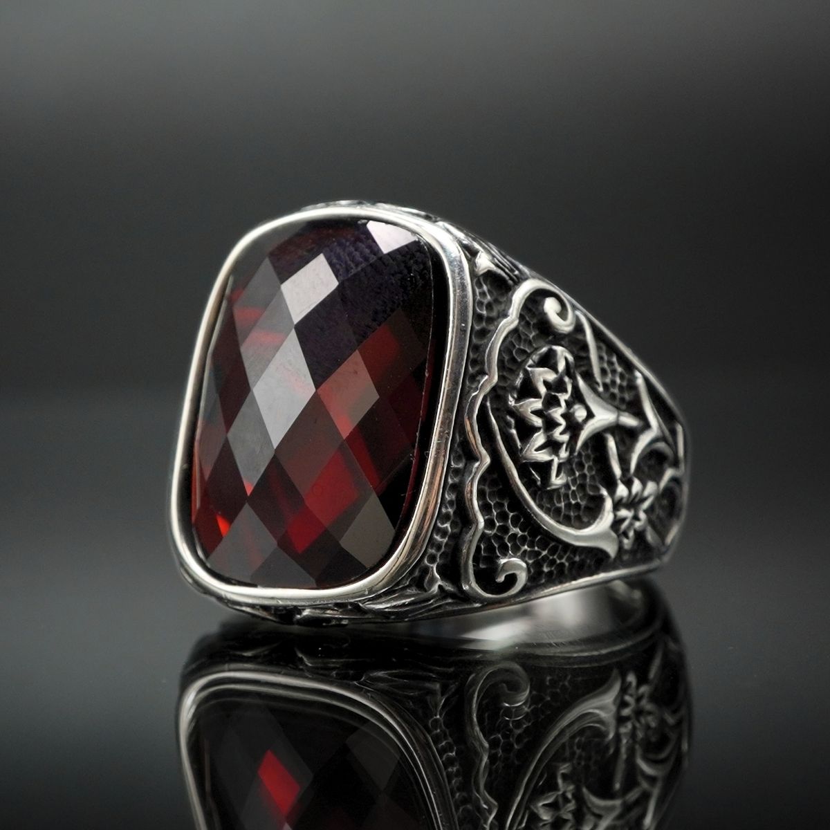 RED RUBY RING FOR MEN IN 925 SILVER