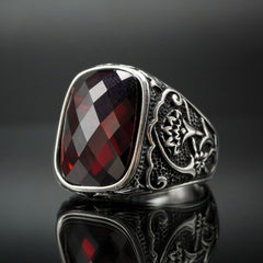 RED RUBY RING FOR MEN IN 925 SILVER