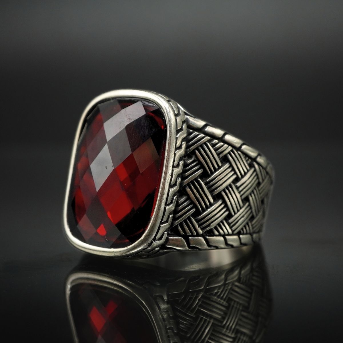 RED RUBY GEMSTONE HANDMADE RING IN 925 STERLING SILVER