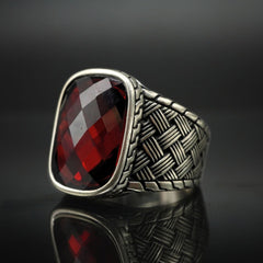 RED RUBY GEMSTONE HANDMADE RING IN 925 STERLING SILVER