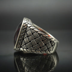 MEN HANDMADE RUBY RING IN 925 STERLING SILVER