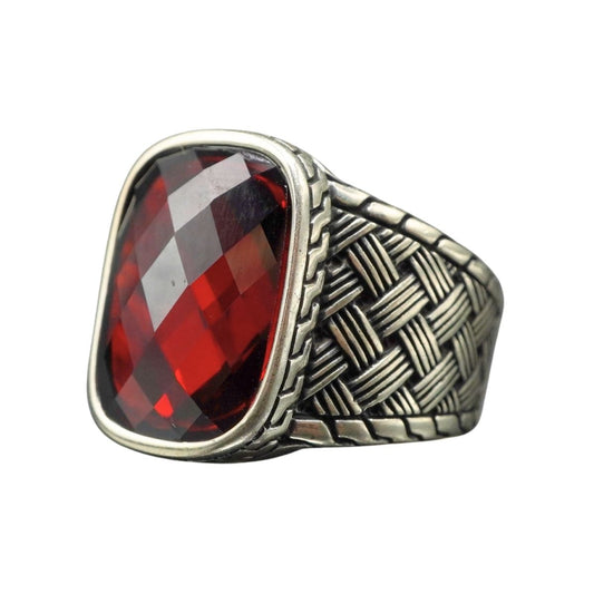 MEN HANDMADE RUBY RING IN 925 STERLING SILVER