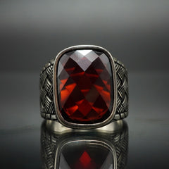 MEN HANDMADE RUBY RING IN 925 STERLING SILVER