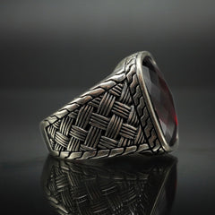 MEN HANDMADE RUBY RING IN 925 STERLING SILVER