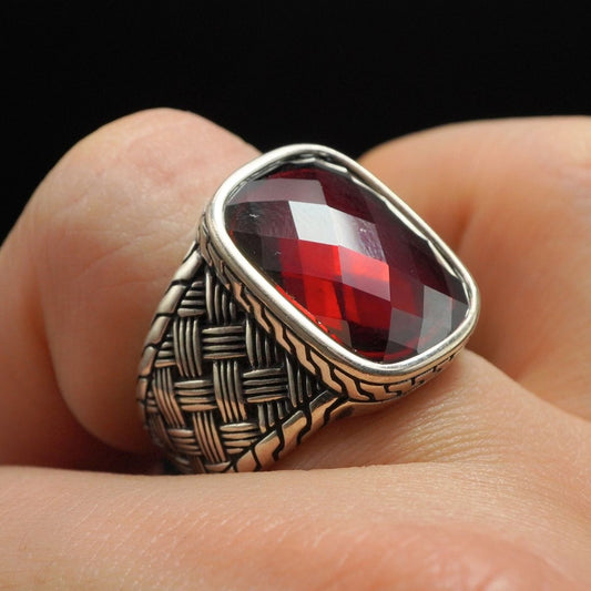 MEN HANDMADE RUBY RING IN 925 STERLING SILVER
