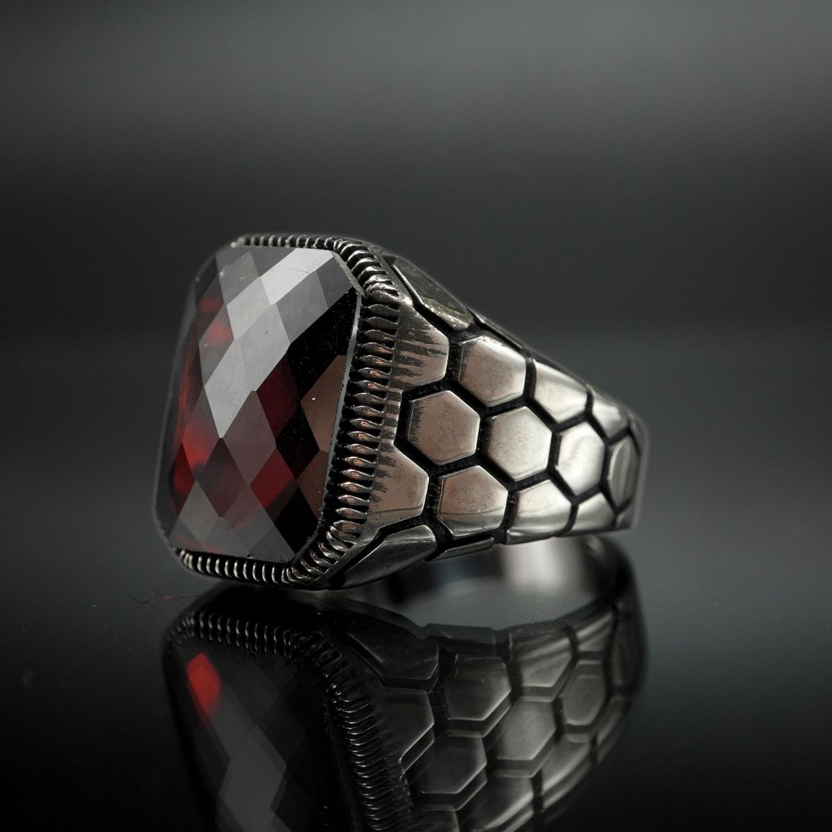 RED GEMSTONE 925 STERLING SILVER HANDMADE RING FOR MEN