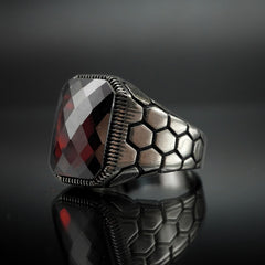 RED GEMSTONE 925 STERLING SILVER HANDMADE RING FOR MEN