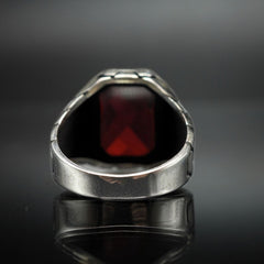 RED RUBY GEMSTONE 925 STERLING SILVER HANDMADE RING FOR MEN