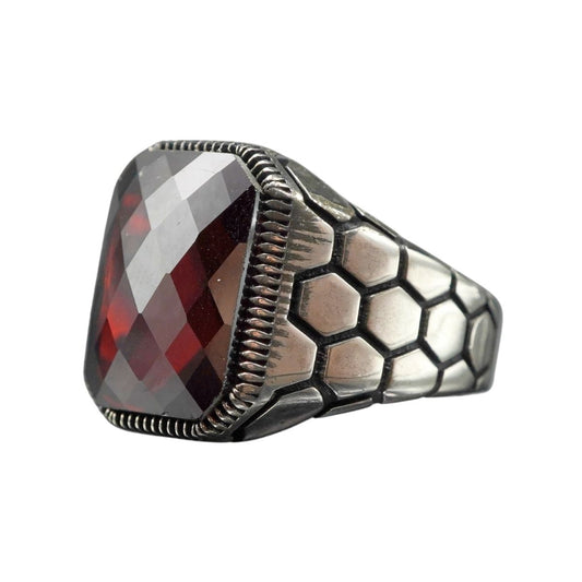 RED RUBY GEMSTONE 925 STERLING SILVER HANDMADE RING FOR MEN