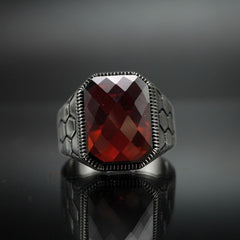 RED RUBY GEMSTONE 925 STERLING SILVER HANDMADE RING FOR MEN