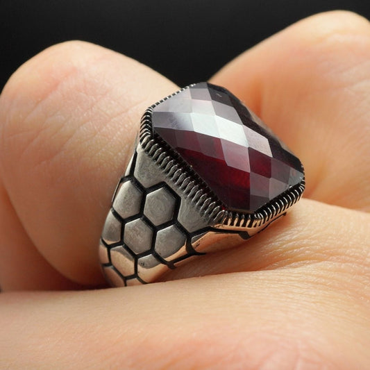 RED RUBY GEMSTONE 925 STERLING SILVER HANDMADE RING FOR MEN