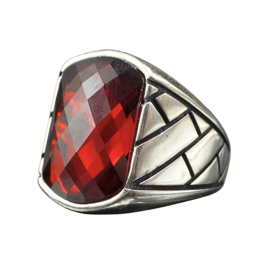 RED RUBY TURKISH HANDMADE RING FOR MEN