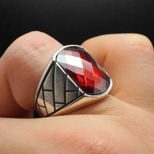 RED RUBY TURKISH HANDMADE RING FOR MEN