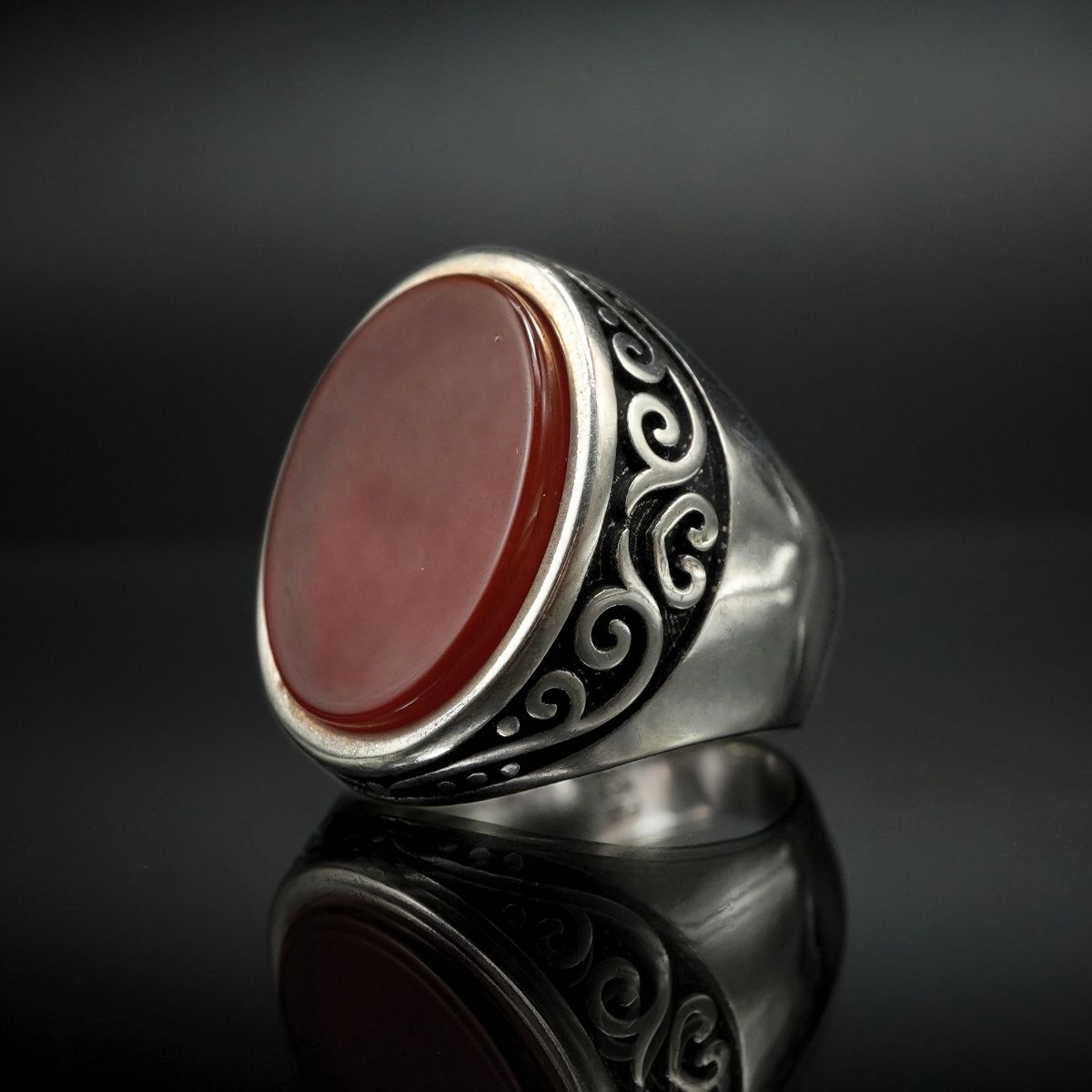 MEN HANDMADE RED AGATE GEMSTONE 925 STERLING SILVER RING