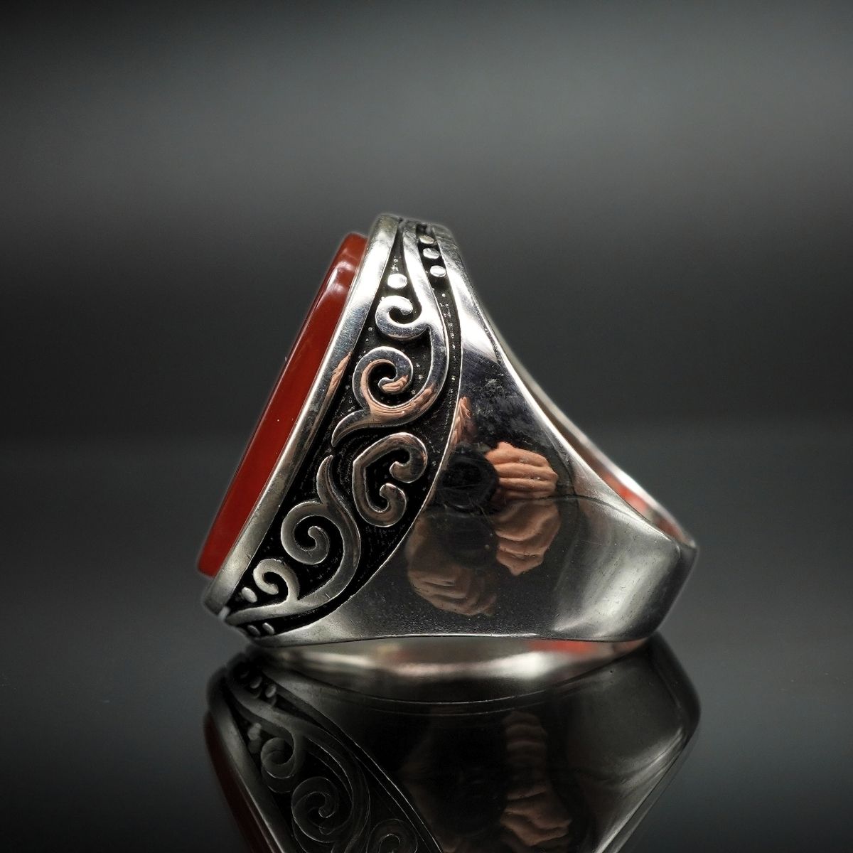 MEN HANDMADE RED AGATE GEMSTONE 925 STERLING SILVER RING