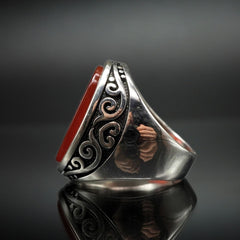MEN HANDMADE RED AGATE GEMSTONE 925 STERLING SILVER RING