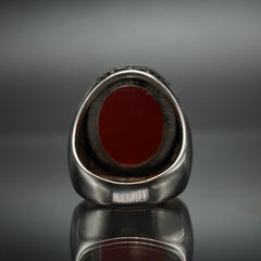 MEN HANDMADE RED AGATE GEMSTONE 925 STERLING SILVER RING