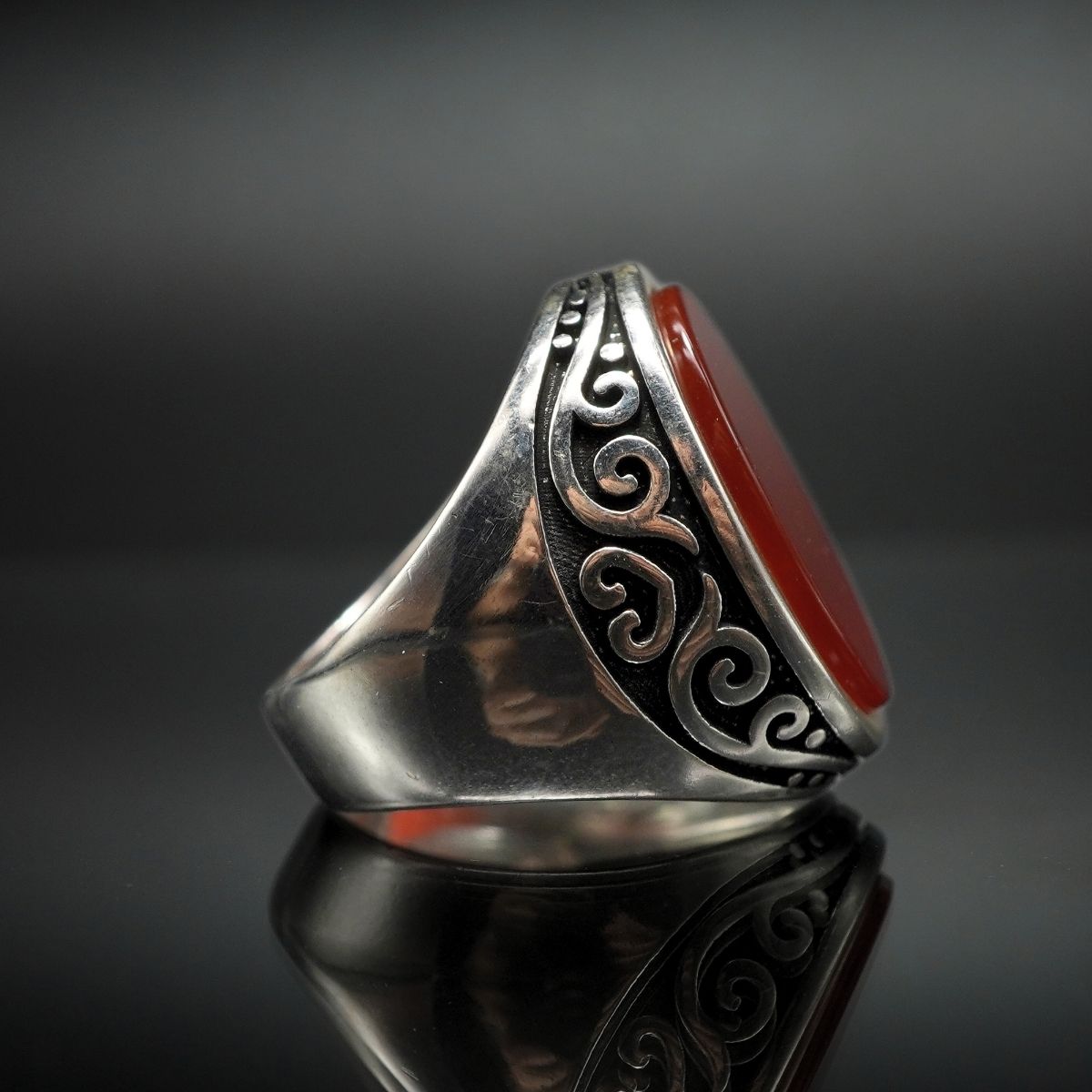 MEN HANDMADE RED AGATE GEMSTONE 925 STERLING SILVER RING