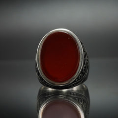 MEN HANDMADE RED AGATE GEMSTONE 925 STERLING SILVER RING