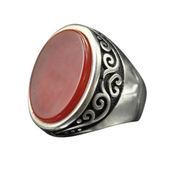 MEN HANDMADE RED AGATE GEMSTONE 925 STERLING SILVER RING