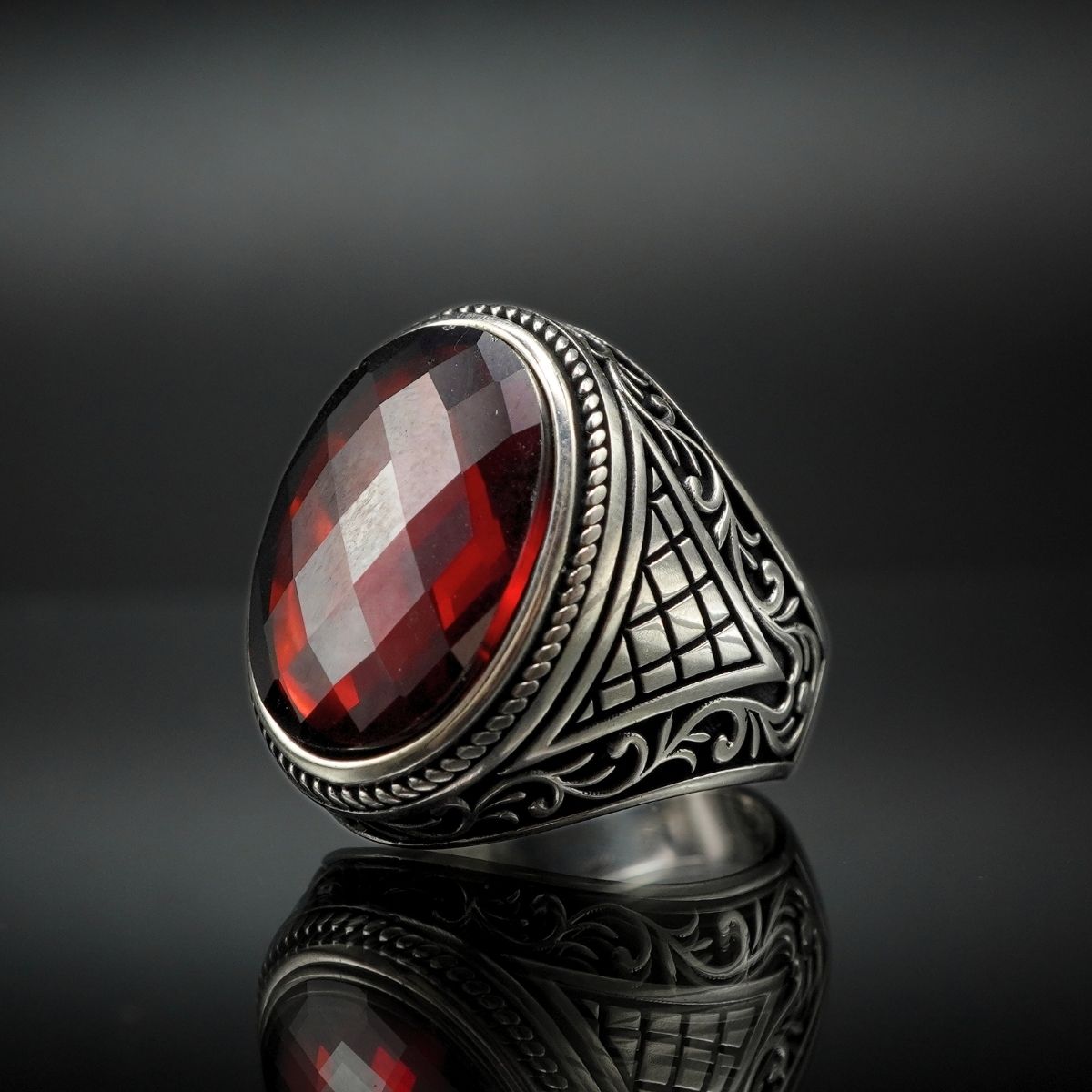 OVAL RED RUBY GEMSTONE 925 STERLING SILVER RING