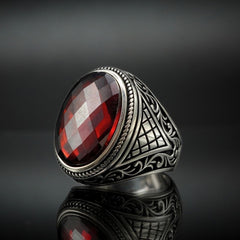 OVAL RED RUBY GEMSTONE 925 STERLING SILVER RING