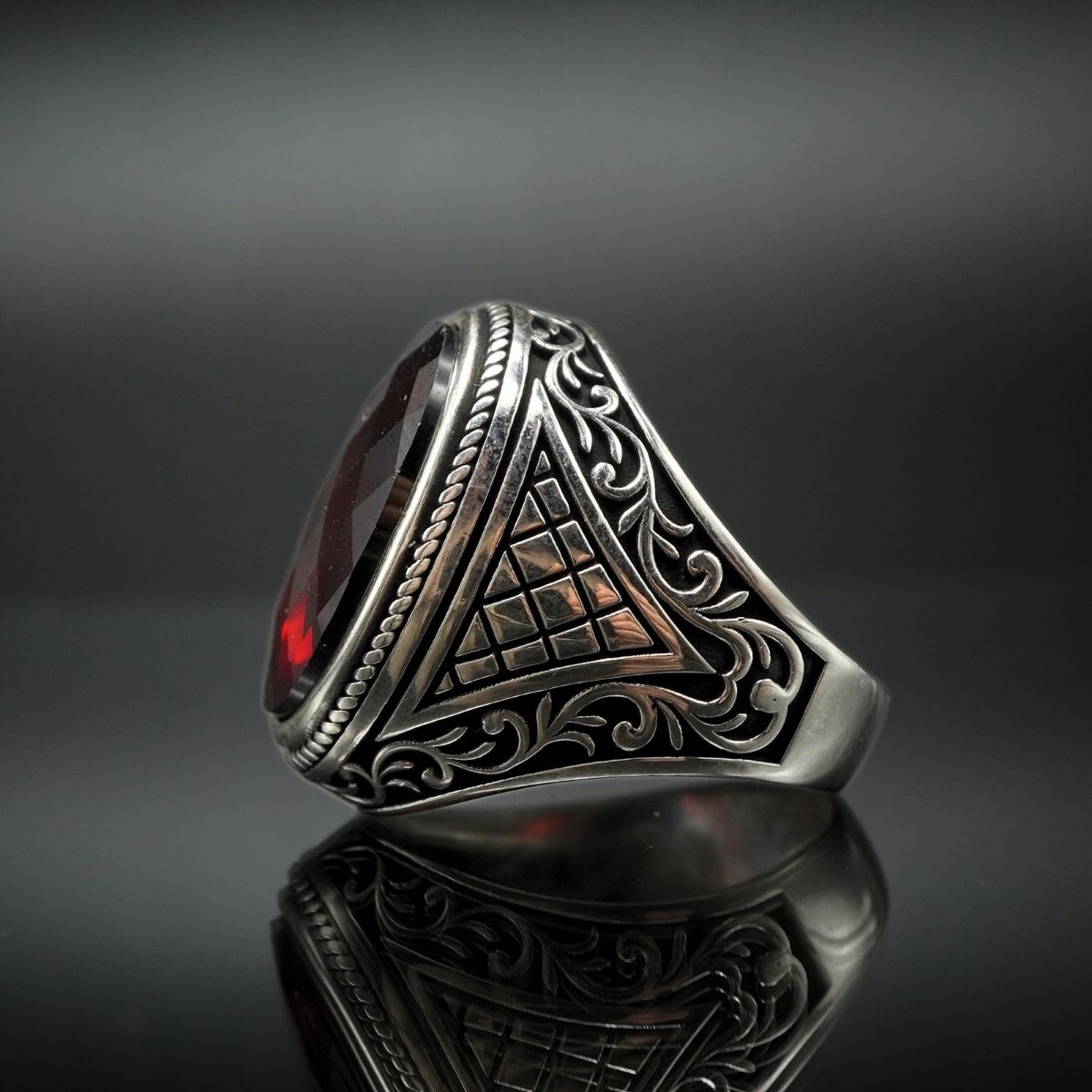OVAL RED RUBY GEMSTONE 925 STERLING SILVER RING