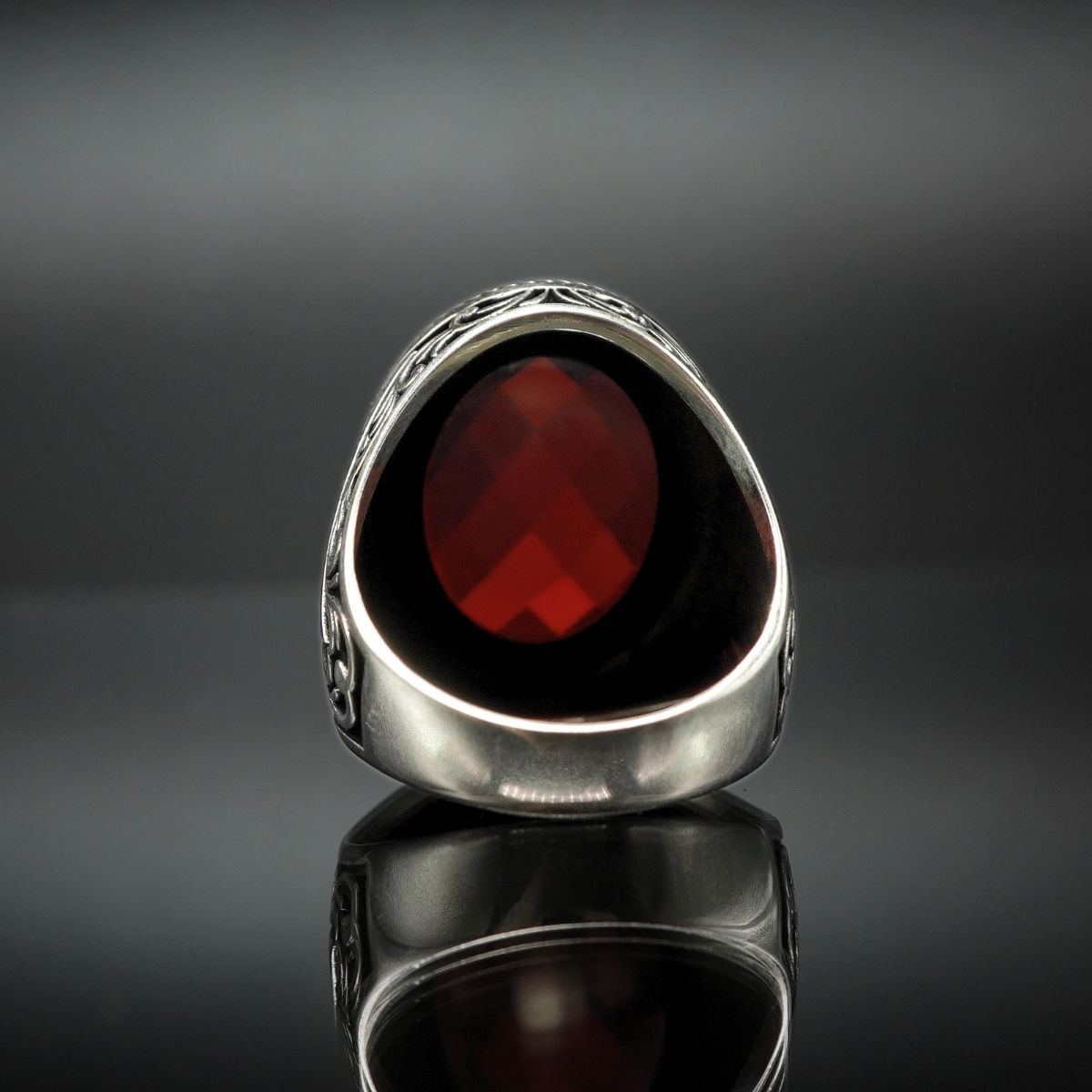OVAL RED RUBY GEMSTONE 925 STERLING SILVER RING