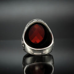 OVAL RED RUBY GEMSTONE 925 STERLING SILVER RING