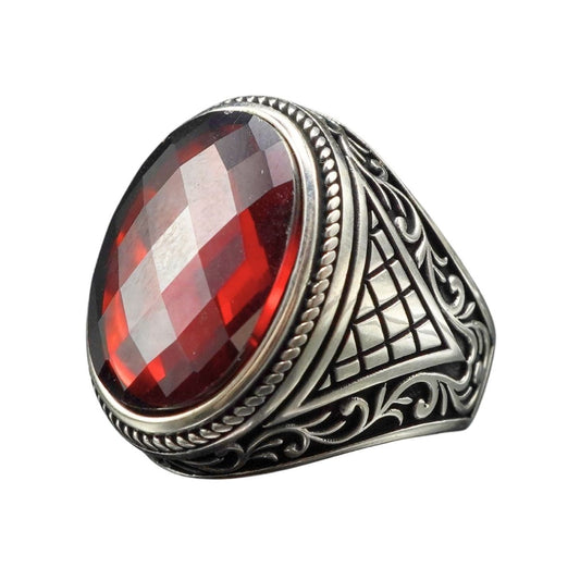 OVAL RED RUBY GEMSTONE 925 STERLING SILVER RING