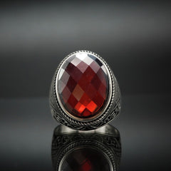 OVAL RED RUBY GEMSTONE 925 STERLING SILVER RING