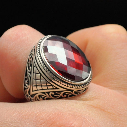OVAL RED RUBY GEMSTONE 925 STERLING SILVER RING