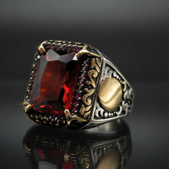 RED RUBY 925 STERLING SILVER MEN HANDMADE RING