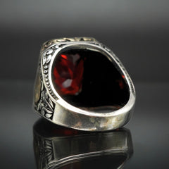 RED RUBY 925 STERLING SILVER MEN HANDMADE RING