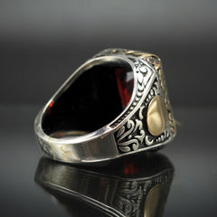 RED RUBY 925 STERLING SILVER MEN HANDMADE RING
