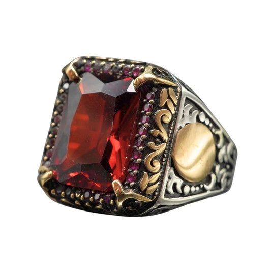 RED RUBY 925 STERLING SILVER MEN HANDMADE RING