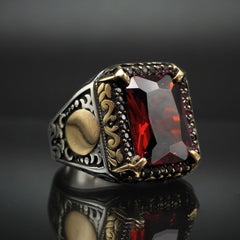 RED RUBY 925 STERLING SILVER MEN HANDMADE RING