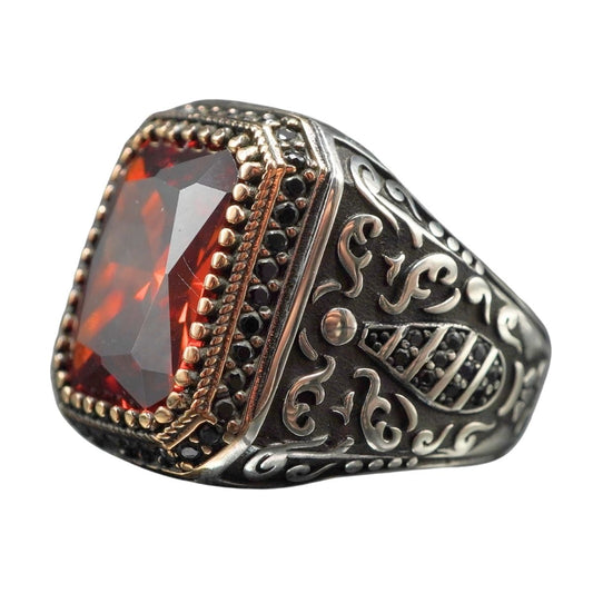 MEN HANDMADE RUBY RED GEMSTONE 925 STERLING SILVER RING