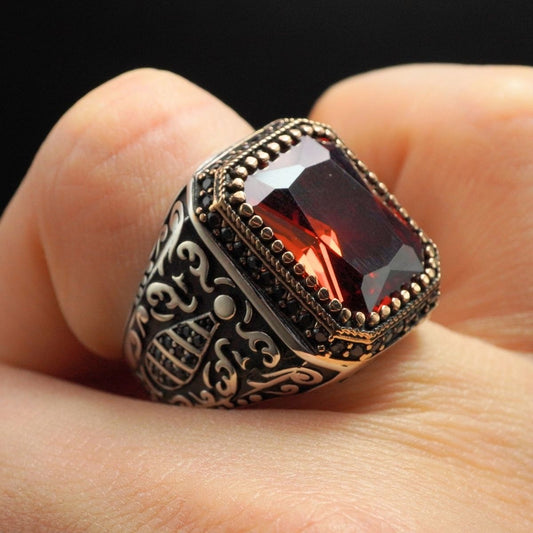 MEN HANDMADE RUBY RED GEMSTONE 925 STERLING SILVER RING