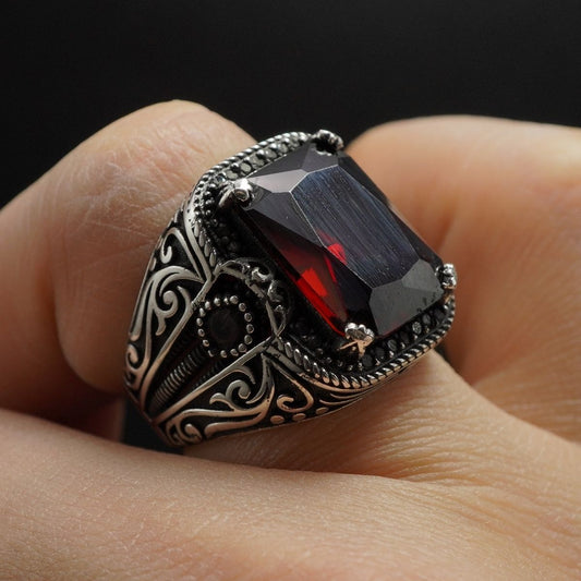 TURKISH HANDMADE RUBY STONE RING IN 925 STERLING SILVER