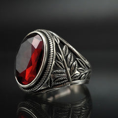 TURKISH HANDMADE RUBY GEMSTONE 925 STERLING SILVER RING FOR MEN