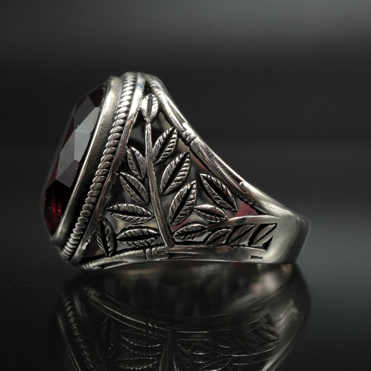 TURKISH HANDMADE RUBY GEMSTONE 925 STERLING SILVER RING FOR MEN