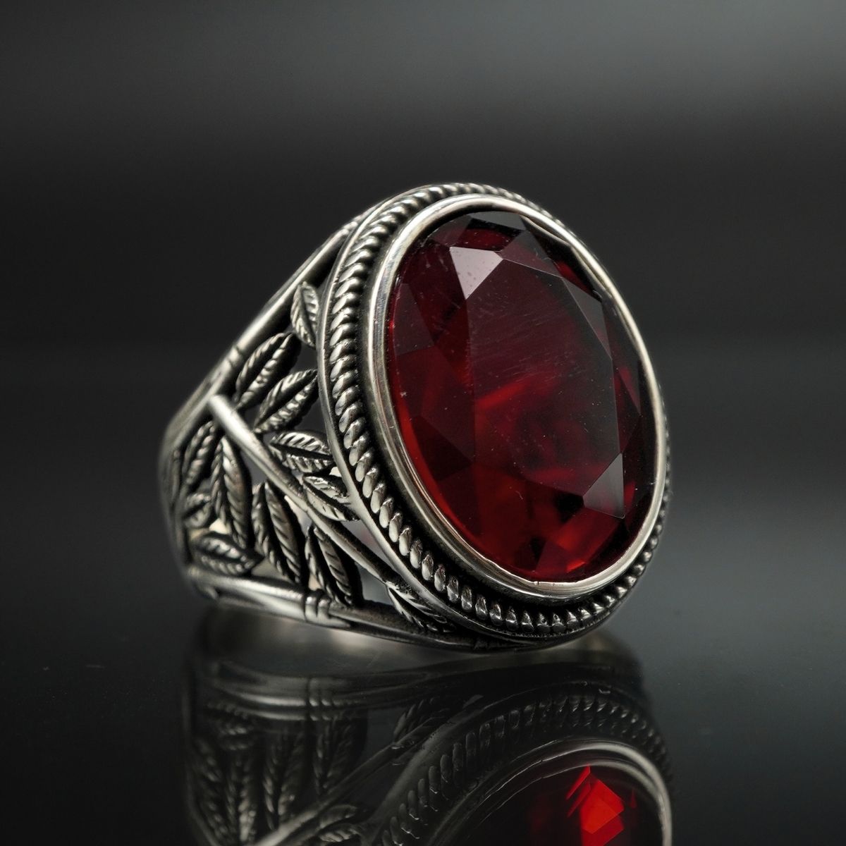 TURKISH HANDMADE RUBY GEMSTONE 925 STERLING SILVER RING FOR MEN