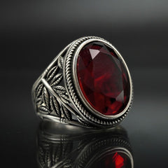 TURKISH HANDMADE RUBY GEMSTONE 925 STERLING SILVER RING FOR MEN