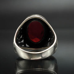 TURKISH HANDMADE RUBY GEMSTONE 925 STERLING SILVER RING FOR MEN
